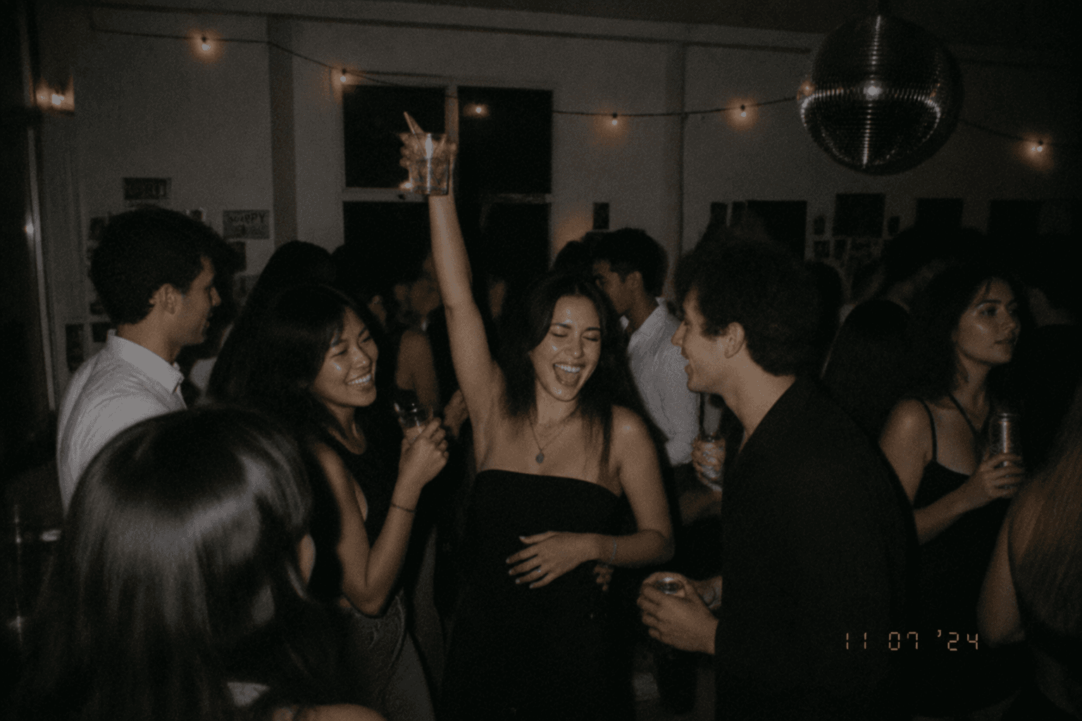 Party scene with string lights