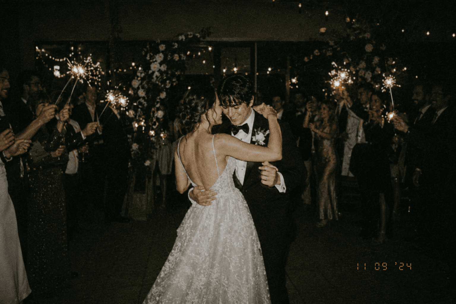 Wedding first dance with sparklers